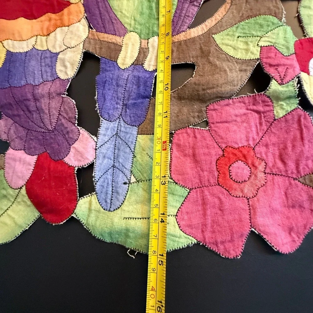 Vintage Mola Style Applique Parrot Table Runner Tropical Floral‎ Hand Stitched
